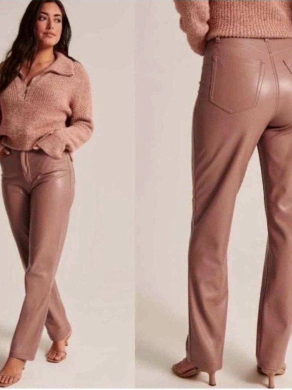 Abercrombie Faux Leather Straight-Leg Pants - Mauve Taupe